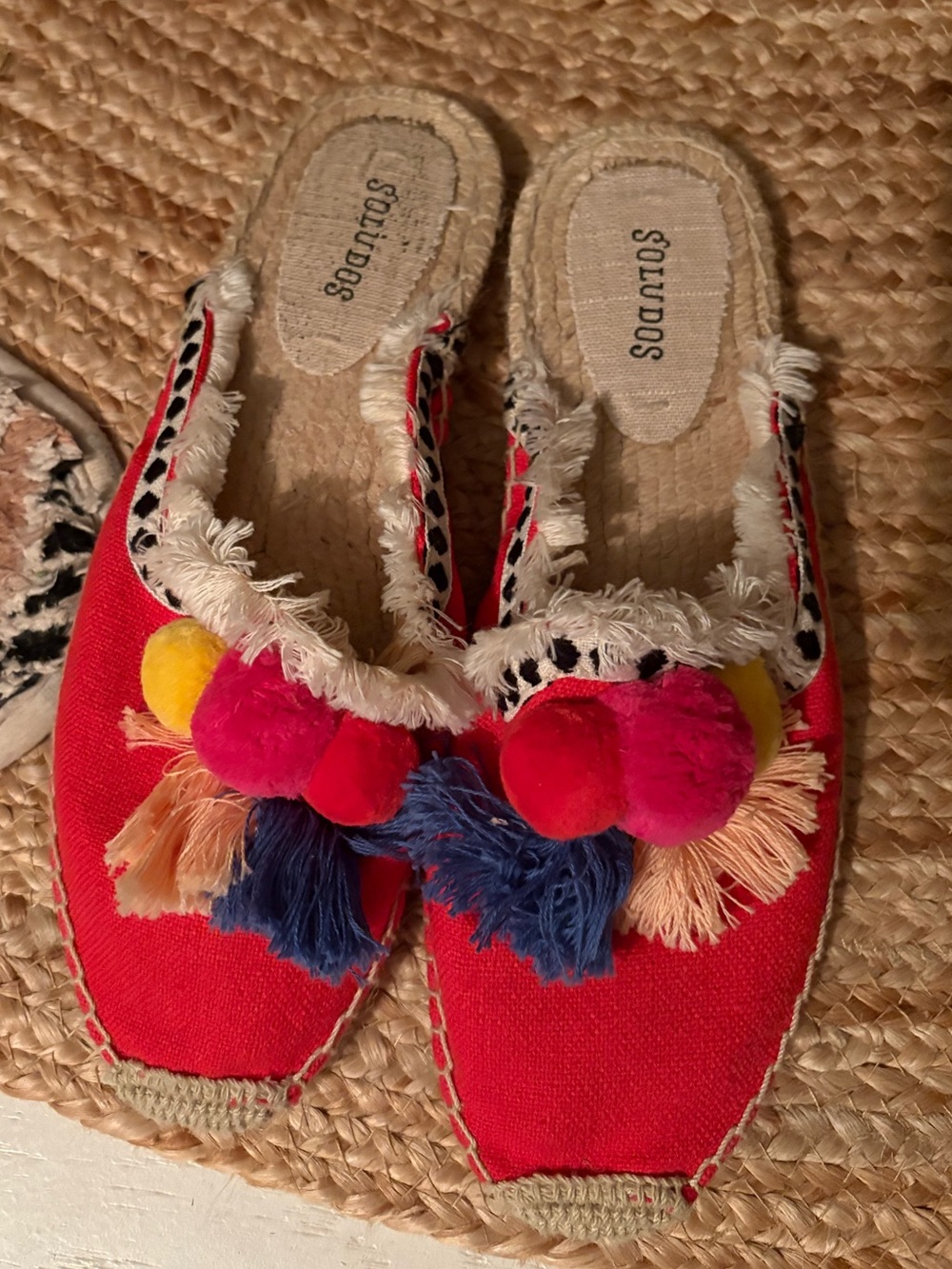Soludos Red Pom Pom Espadrille Mule Slides